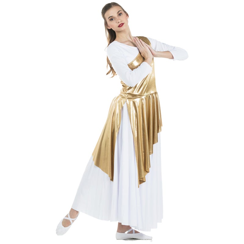 Danzcue Womenâ€™s Asymmetrical Dance Tunic Praise Dance Tunic for Women (White Dress Not Included), Gold, Large-X-Large - Image 5